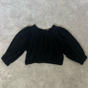 a new day Woman’s XL Elegant Cropped Black Long Sleeve Top with Puff Sleeves